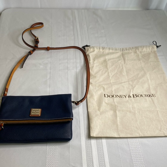 Dooney & Bourke Handbags - Black Dooney & Bourke Pebble Leather Foldover Purse Crossbody Pockets Dark Navy